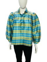 Doen Women&#39;s Casual Plaid Check Printed Balloon Sleeve Silk Shirt Tunic Top XL - £139.22 GBP