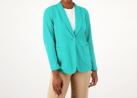 Susan Graver Weekend Regular Marina Knit Blazer Raw Turquoise, X-Large - £34.84 GBP