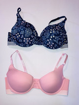 Size 34C Laura Ashley Bras Set of 2 Underwire Push-up Bras Padded Pink Blue - $16.88