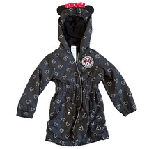 Disney Junior Girls Windbreaker Jacket Black 5 Minnie Full Zip Hoodie Lined - $18.81