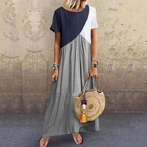 2022 Summer Women&#39;s Casual Fashion Contrast Color work Long Dress Short Sleeve L - £73.07 GBP