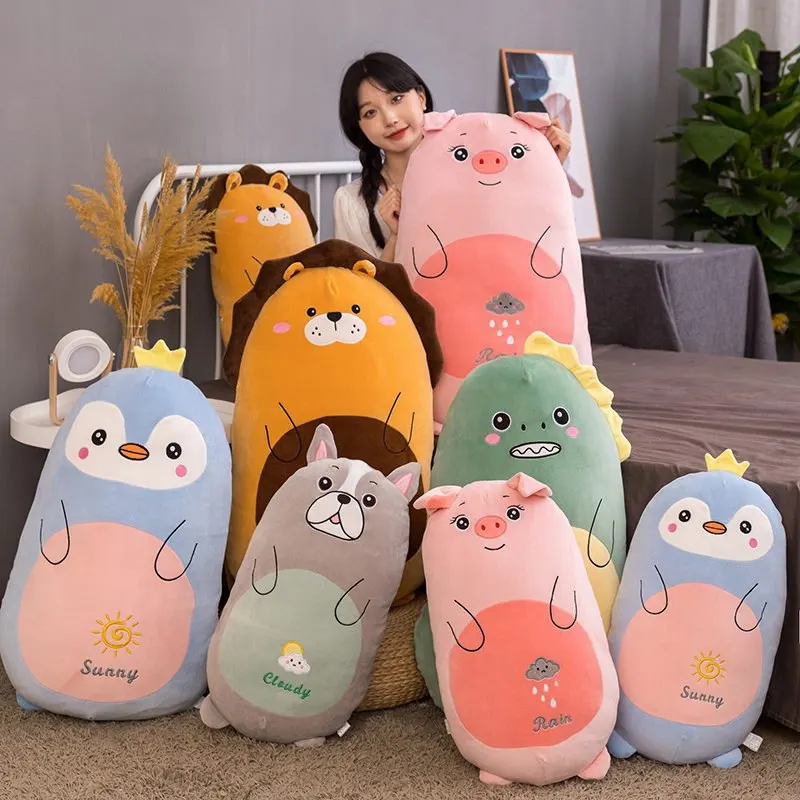 Kawaii Dog Lion Penguin Piggy Dinosaur Plush Pillow With Blanket Toys Soft Stuff - £25.89 GBP