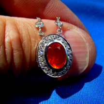 Earth mined Precious Fire Opal Deco Pendant Diamond Station Necklaces 14k Gold - $4,460.25