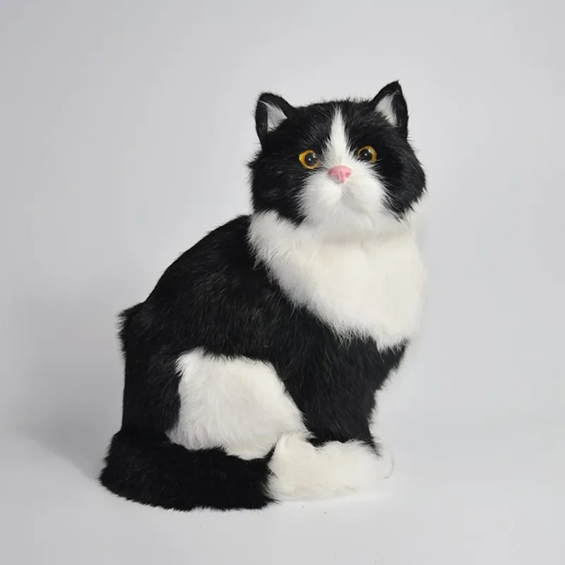 Lovely Simulation Cats Animal Doll Plush Toy Simulation Black &amp; White Cat Home - £30.03 GBP