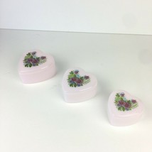 Vtg Rare Set of 3 Pink Plastic Nesting Hearts w Lid Floral Pattern Trinket Boxes - £18.64 GBP