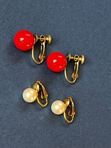 Vintage Lot of Marvella Signed Red Plastic Bead &amp; Unmarked Faux Pearl Go... - $13.09