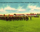 Linen Postcard Parris Island SC South Carolina Post band &amp; Troops in Rev... - £3.11 GBP