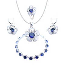 Anyco Jewelry Set 4Pcs Blue Round Stone Zircon 925 Silver Floral - $64.90+