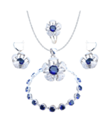 Anyco Jewelry Set 4Pcs Blue Round Stone Zircon 925 Silver Floral - €55,62 EUR