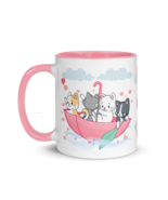 Personalized Monogram Coffee Mug 11oz | Cats in the Umbrella Boat with H... - $40.22 CAD
