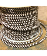 Brown white houndstooth cloth covered 3-Wire Round Cord, Vintage Lamp Pe... - £1.30 GBP