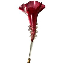 Antique Victorian Epergne Cranberry Glass Replacement Side Horn Trumpet 10&quot; - $42.08