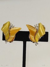 Vintage Thermoset Plastic Lucite Abstract Leaf Clip Earrings Orange And ... - $11.88