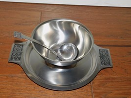 Rogers-Insilco Fashion Stainless MCM Gravy Bowl &amp; Ladel Attached Saucer NICE! - £7.75 GBP