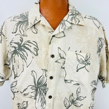 Panama Jack Aloha Hawaiian XL Beige Shirt Floral Plumeria Trees Reverse Print - £31.69 GBP