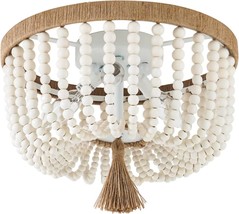 Viluxy Bohemia Wood Beaded Flush Mount Ceiling Light Antique Rustic Mini, Light. - £71.91 GBP