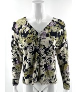 Talbots Cardigan Sweater Size Medium Petite Black Green Purple Floral Si... - $456.48 MXN