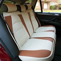 FH Group Car Seat Cover for Back Seat Beige Brown Faux Leather REAR SET - £45.78 GBP