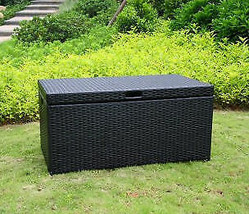 Outdoor Black Wicker Patio Furniture Storage Deck Box - £150.11 GBP