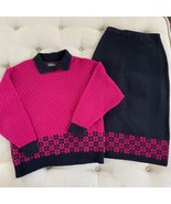 Vintage 80s Boundary Waters Outfit Sweater Skirt Set Fuchsia Black M - €27,80 EUR