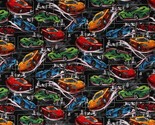 Cotton Races Racing Sports Speeding Cars Black Fabric Print by Yard D677.97 - £11.68 GBP