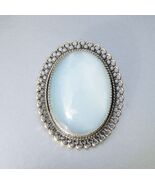 Vintage Signed BEAU Sterling Silver Blue Moonstone Oval Framed Brooch Pin - $59.35