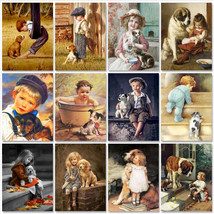 Paint By Numbers Kit Girl And Dog DIY Oil Painting Wall Art Decor for Adults Kid - £10.67 GBP