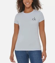 Calvin Klein Jeans Ladies&#39; Size Large Short Sleeve Logo Tee, Light Blue - £10.19 GBP