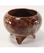Vintage Signed Brown Roselane Floral Drip Glaze Pedestal Ceramic Bowl Dish - £28.52 GBP