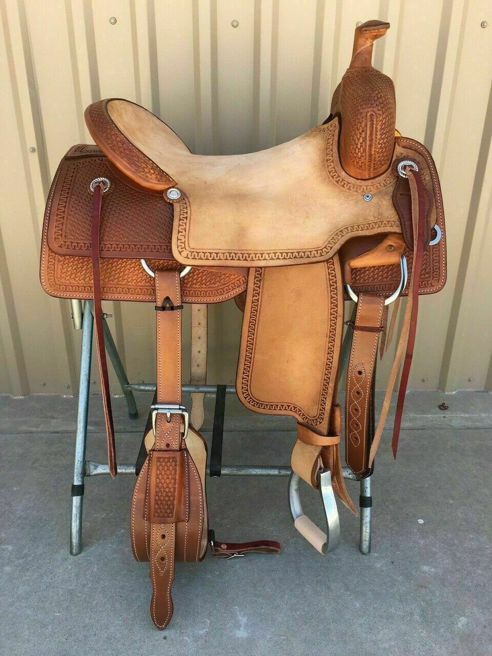 Western Brown Rough Out Leather Hand carved Roper Ranch Saddle 12" to 17" Inch