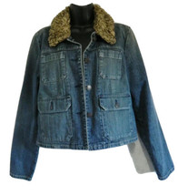Ladies Jean Jacket American Eagle Outfitters Distressed Fur Collar Size Medium - £17.79 GBP