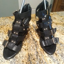 BCBGeneration Fizzy Strappy Gladiator Sandal Heels Black/Gold BG-FIZZY S... - $44.55