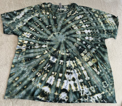 Gildan Men’s Dark Green Black Yellow Spiral Ice Tie Dye Short Sleeve Shi... - £19.58 GBP