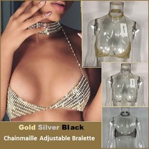 Dazzeling Adustable Diamondette Choker Chainmaille Bralette Gold Silver ... - $64.95