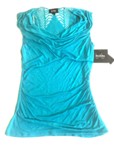 By And By Shirt Womens Large Sleeveless Teal Top with Lace Mesh Back NEW... - $7.80