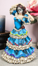 Dia De Los Muertos Day Of The Dead Sugar Skulls Pretty Blue Gown Dancer Statue - £26.31 GBP