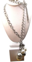 Bold and Dramatic Vintage Necklace, Large Capped Faux Pearl and Silver S... - $86.11