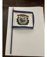 New West Virginia State Mini Desk Flag - Black Wood Stick Gold Top 4” X 6” - $10.90 CAD