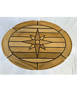 Boat Oval Teak Table Top 17.3x22.8 Inch Ellipse Star Inlay Marine Yacht RV - $500.58 CAD+