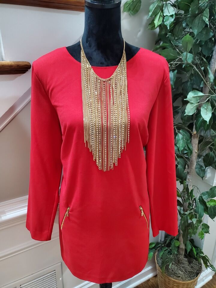 Primary image for Calvin Klein Women's Red Polyester Round Neck Long Sleeve Pullover Blouse Size L
