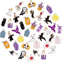 Enamel Halloween Charms Gold Pendants Kitty Findings Ghost Bat Witch Mixed 40pcs - £20.61 GBP