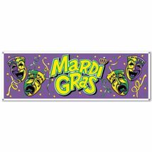 Mardi Gras Sign Banner 5  ft Purple all weather - £5.20 GBP