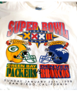 Super Bowl XXXII NFL Vintage 2XL White Gildan T-Shirt Packers Broncos 1998 - $37.39