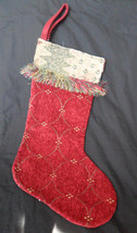 Christmas Stocking CHENILLE Red  Tapestry Trim  Fringe  17&quot;  with Gold Tone - £9.34 GBP