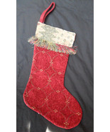 Christmas Stocking CHENILLE Red  Tapestry Trim  Fringe  17&quot;  with Gold Tone - £9.18 GBP