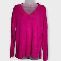 BANANA REPUBLIC Bright Pink V-Neck Sweater Washable Merino Wool Size medium - $29.00