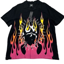 Ed Hardy Shirt Mens M Black Camp Button Down Tattoo Viscose Fire Heart F... - $32.40