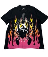 Ed Hardy Shirt Mens M Black Camp Button Down Tattoo Viscose Fire Heart F... - $44.45 CAD