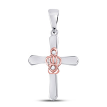 Two-tone Sterling Silver Womens Round Diamond Dainty Cross Pendant .02 Cttw - £20.56 GBP