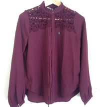 New Abercrombie &amp; Fitch Burgundy Red Floral Lace Long Sleeves Blouse Shirt Top M - $34.60